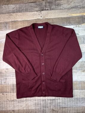Vintage Classroom Uniforms Mens M Cardigan Sweater Burgundy Red Preppy School